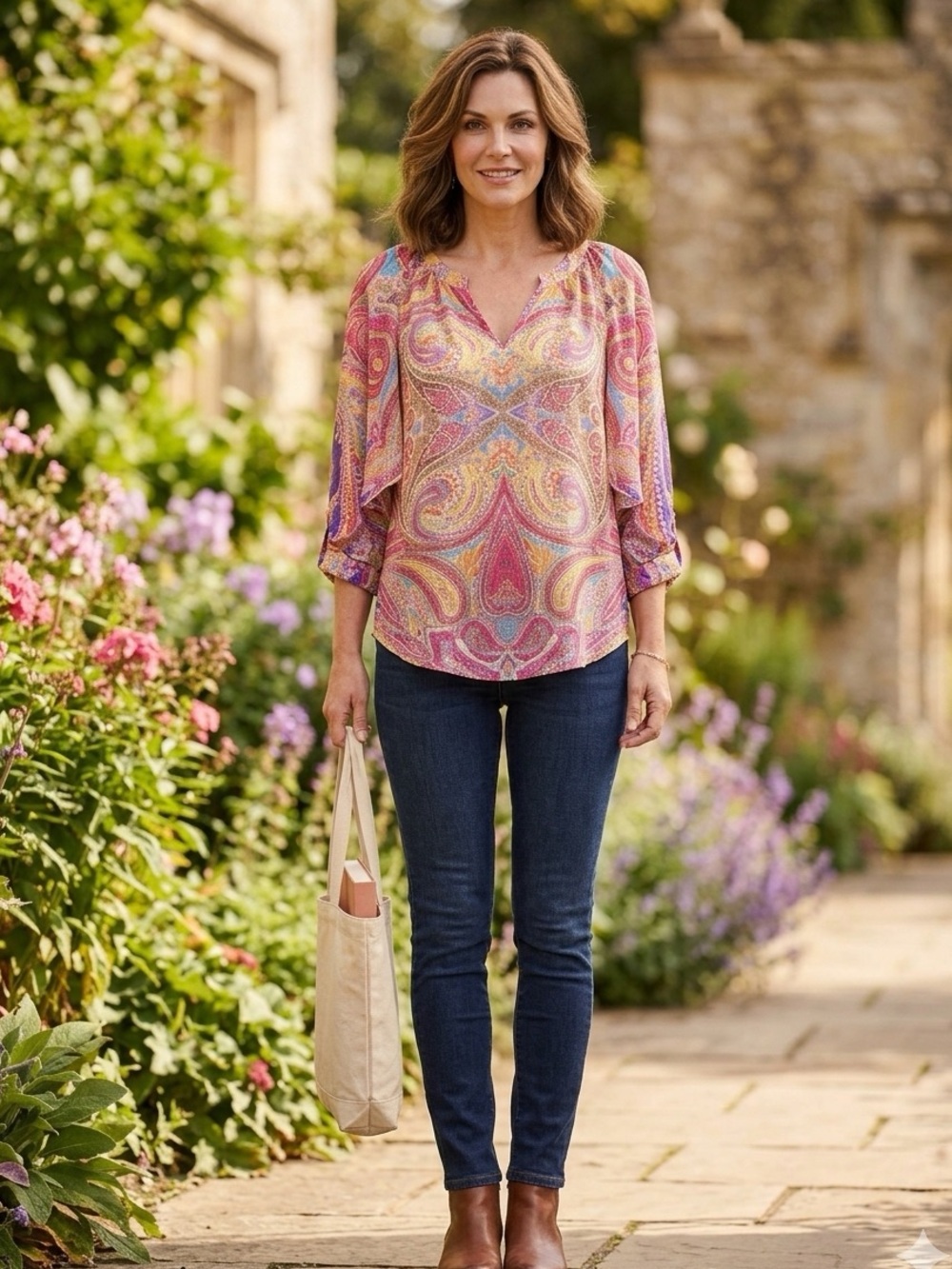KAS Designs Semi Sheer Flowing Colorful Paisley Blouse
